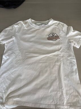 Off-White White Crewneck Tee with Brown Brushstroke Logo